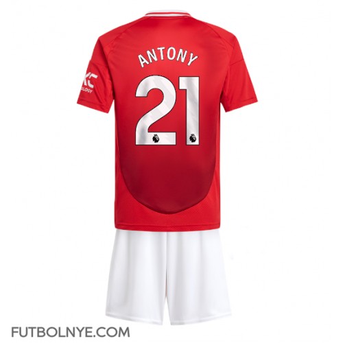 Camiseta Manchester United Antony #21 Primera Equipación para niños 2024-25 manga corta (+ pantalones cortos)